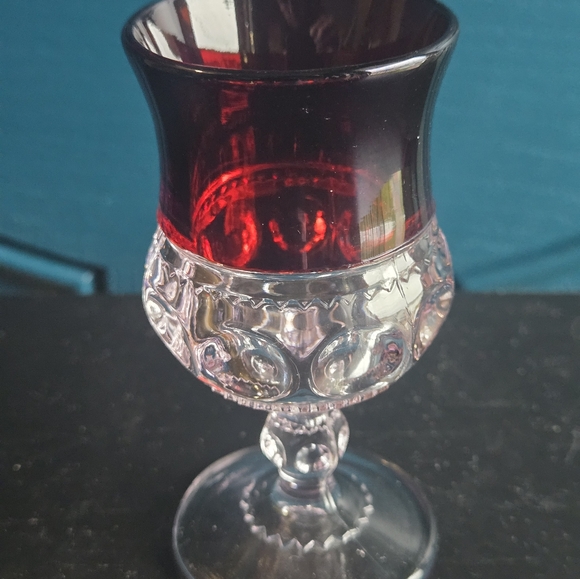 Vintage MCM Tiffin Kings Thumbprint Crown Ruby Red Glass+ Clear Cordial - Picture 12 of 13